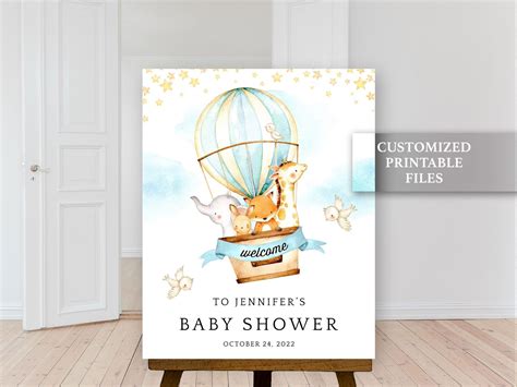 Hot Air Balloon Baby Shower Welcome Sign Boy Baby Shower Sign Etsy