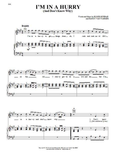 Alabama "I'm In A Hurry" Sheet Music for Piano, Vocal & Guitar ...