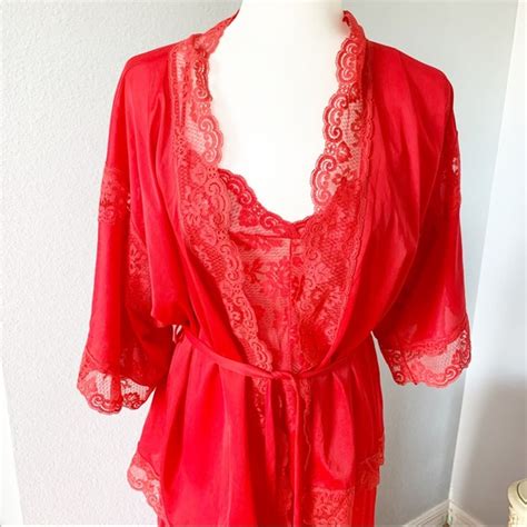 Olga Intimates Sleepwear Vintage Red Satin And Lace Piece Lingerie Set S Poshmark