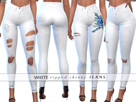 The Sims Resource White Ripped Skinny Denim Jeans 050 By Pinkzombiecupcakes • Sims 4 Downloads