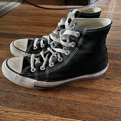 High top black converse chuck taylor all stars Worn in - Depop