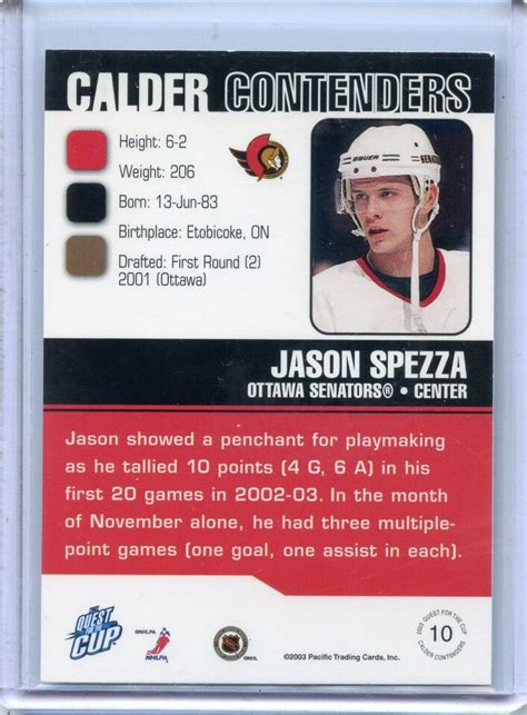 Pacific Quest For The Cup Calder Contenders Jason Spezza Ebay