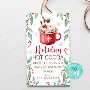 Printable Holiday Hot Cocoa Gift Tag Christmas Hot Chocolate Treat Tag Xmas Peppermint Hot