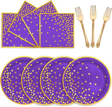 Amazon CENLBJ Purple Gold Paper Tableware Set 50 7 Paper