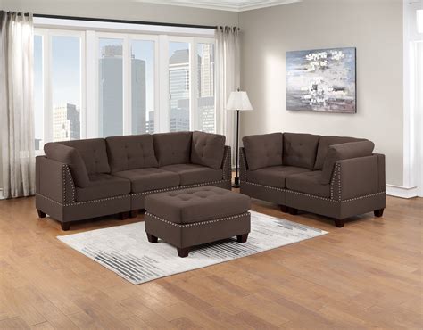 Modular Sofa Set 6pc Set Living Room Furniture Sofa Loveseat Tufted Couch Nail heads Black ...