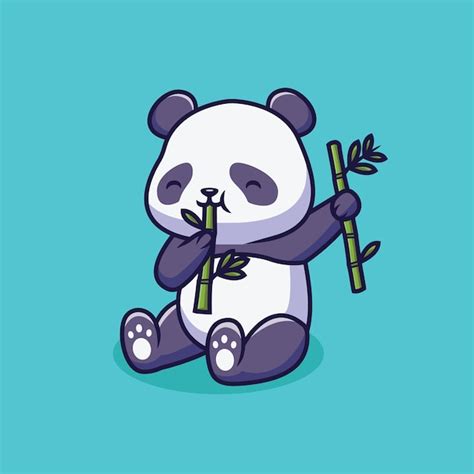 Premium Vector | Cute panda eating bamboo cartoon illustration