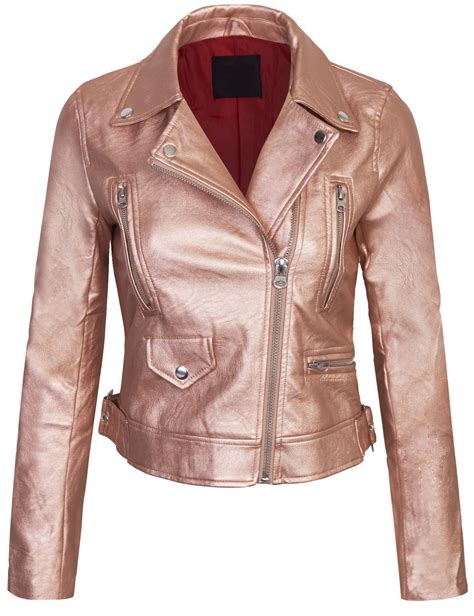 Womens Double Breasted Faux Leather Zip Up Jacket Kogmo