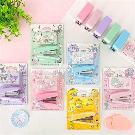 Kit Mini Grampeador Grampos Sanrio Choily Paper Papelaria Fofa