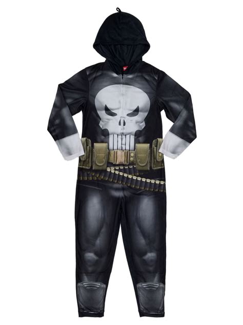 Briefly Stated Marvel Mens Punisher Costume Fleece Hooded Union Suit