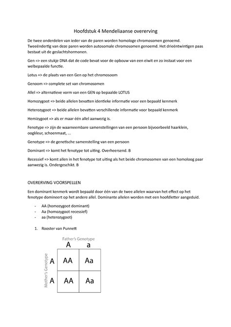 Samenvatting H4 Erfelijkheidsleer Hoofdstuk 4 Mendeliaanse Overerving