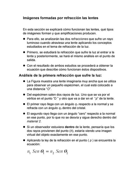 Imágenes formadas por refracción las lentes formadas por las lentes