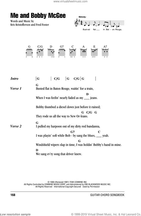 Me And Bobby Mcgee Sheet Music For Guitar Chords V