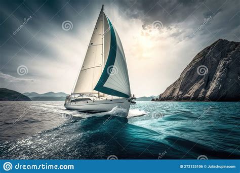 Sailing Ships Yachts With White Sails In The Open Sea Ai Generation