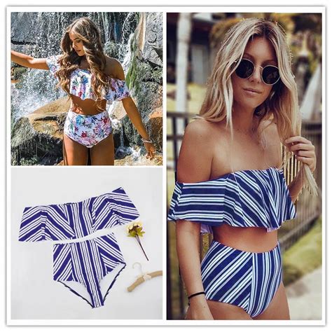 Ruffled Off Shoulder High Waist Bikini Top Tier Style