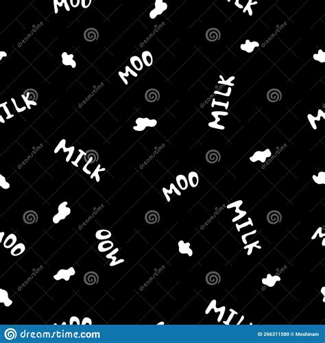 Milk Doodle Seamless Pattern With Lettering Milk Moo And Cow Spots On