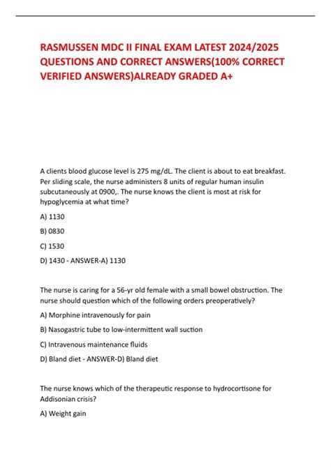 RASMUSSEN MDC II FINAL EXAM LATEST 2024 2025 QUESTIONS AND CORRECT