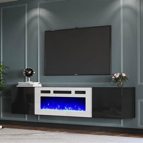 AMERLIFE Floating TV Stand with 36" Electric Fireplace, High Gloss ...