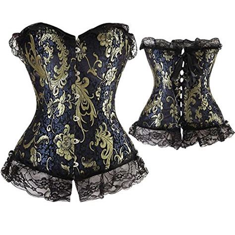 Buy Zzebra Floral Blue Lovely Women Satin Corset Sexy Tops Overbust