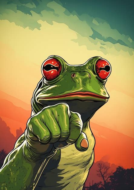 Premium Photo Cartoon Frog Red Eyes Pointing Professional Badass Pose