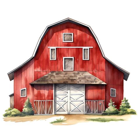 Premium Ai Image Beautiful Red Barn Watercolor Nature Clipart