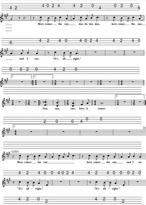 Here Comes The Sun Mandolin Tab By The Beatles Tenor Banjo Tabs Banjo