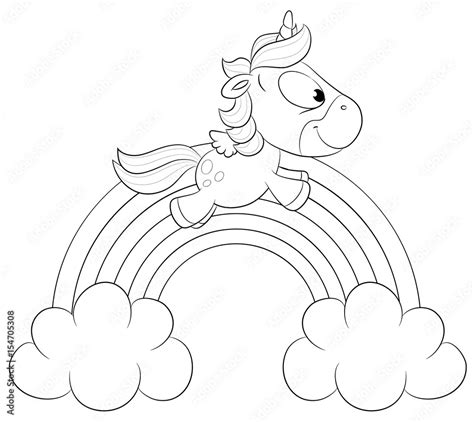 Niedliches Einhorn Auf Regenbogen Vektor Illustration Stock