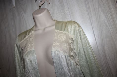 Vintage Miss Elaine Sheer Green Chiffon Peignoir Robe Gem