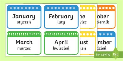 Months Of The Year Flashcards English Polish Months Of The Year Flashcards