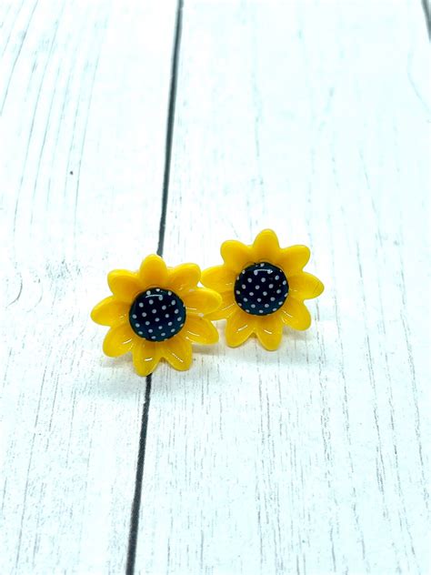 Sunflower Stud Earrings Sunflower Earrings Sunflower Post Etsy