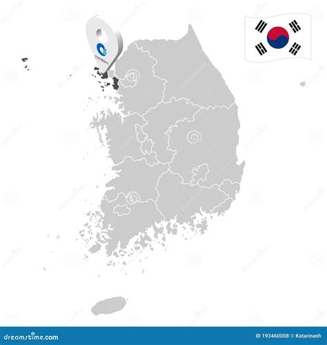 Location of Incheon on Map South Korea. 3d Location Sign Similar To the