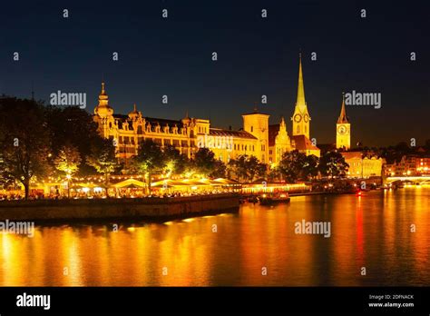 Fraumuenster And St Peter Church Limmat Zurich Switzerland Stock