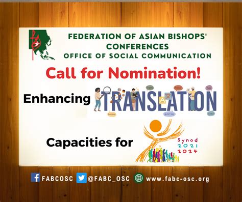 Enhancing Translation Capacities For Synod Asia Call For Nominations