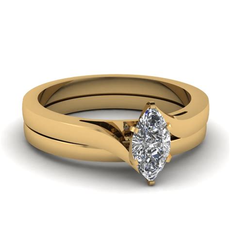 Marquise Shaped Diamond Serenity Solitaire Wedding Set In 14k Yellow