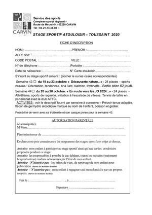 INSCRIPTION STAGE SPORTIF