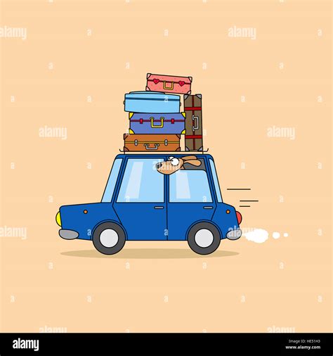 Family travel by car. Funny cartoon illustration Stock Photo - Alamy