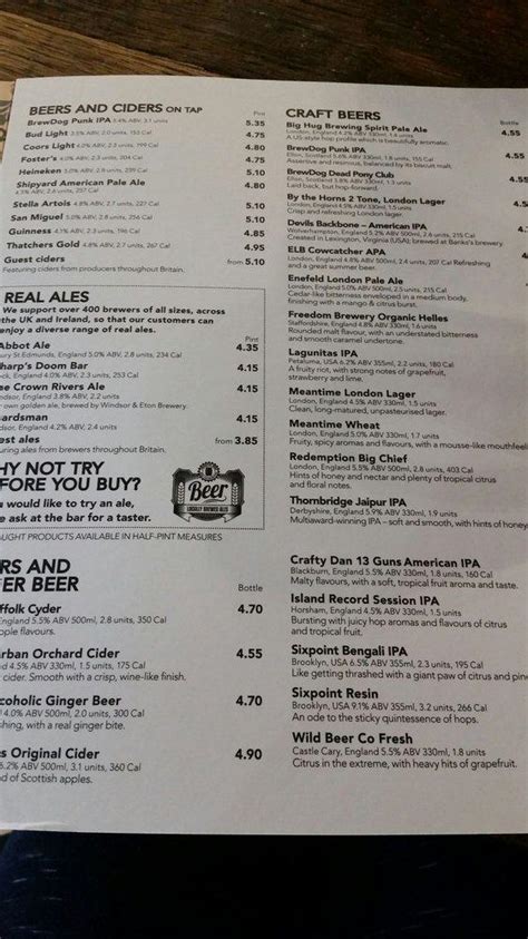 Menu At Wetherspoon Express Pub And Bar London Heathrow Airport