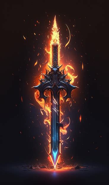 Premium Photo | Fire sword black background wallpaper image Ai generated art