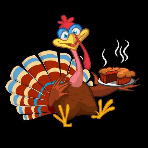 Thanksgiving Cartoon Turkey bird with a pie and wine. Vector ...