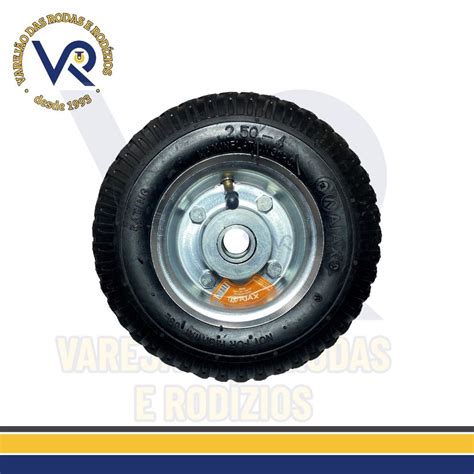 Rodinha Roda 250x4 Pneumática 200mm Aro de Aço Rolamento 150kg