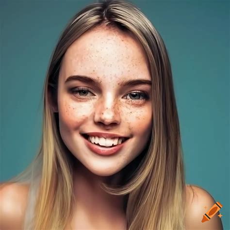 Beautiful Young Woman Delicate Freckles Shy Smile Shoulder Length Blonde Hair On Craiyon