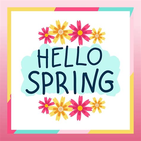 Premium Vector | Cute hello spring greetings with bright color frame ...