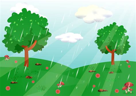 Rain In The Garden Landscape Background Vector Art At Vecteezy