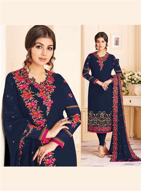 Ayesha Takia Navy Blue Faux Georgette Churidar Salwar Suit 130363