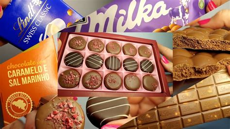 ASMR ABRINDO CHOCOLATES Milka Lindt Cacau Show YouTube