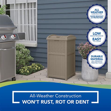 Suncast 33 Gallon Hideaway Trash Can For Patio Resin Outdoor Trash