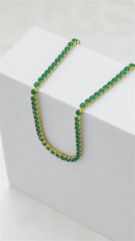 Cadena Circonias Unisex 45 Cms Verde Oro Laminado 18k