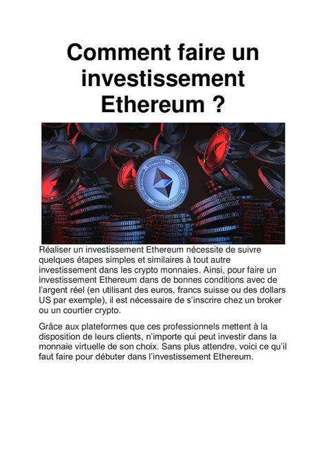 Calam O Les Tapes Suivre Dans Un Investissement Ethereum