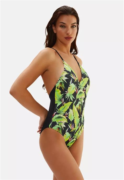 Buy EROS Green Navy Bikini Set Leaf Patterned Full Cup Non Wired