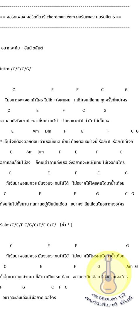 คอร์ดเพลง อยากจะลืม คอร์ดกีตาร์พื้นฐาน อัสนี วสันต์ โชติกุล คอร์ด