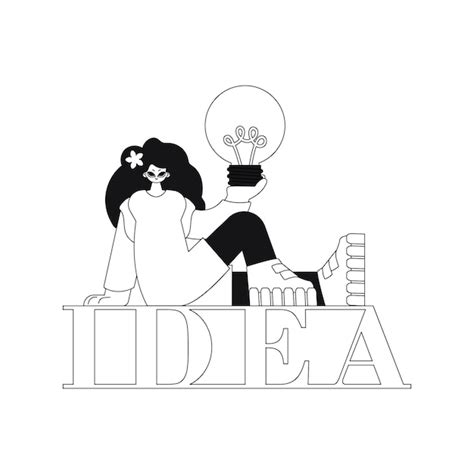 Premium Vector Girl Holds Light Bulb Concept Of Ideas Linear Vector